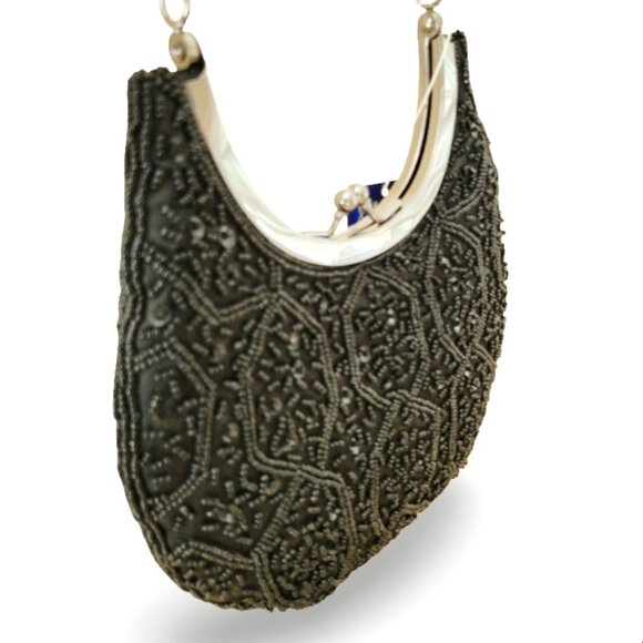 Glam  It Up With This Hillard & Hanson Black Beaded Evening Bag NWT! - Picture 6 of 12